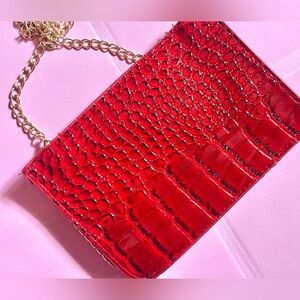 NEW Red Croc-Embossed Chain Shoulder Bag